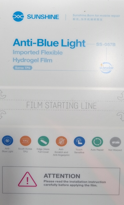 Pelicula hidrogel Anti-Blue Light importada SS-057B Pelicula hidrogel Anti-Blue Light importada SS-057B